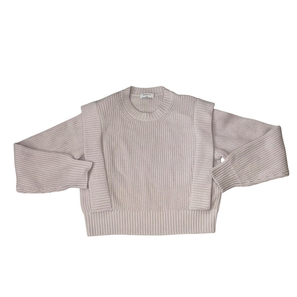 Babaton Aritzia Merino Wool Ribbed Sweater Shoulder Overlay Cream size M Neutral